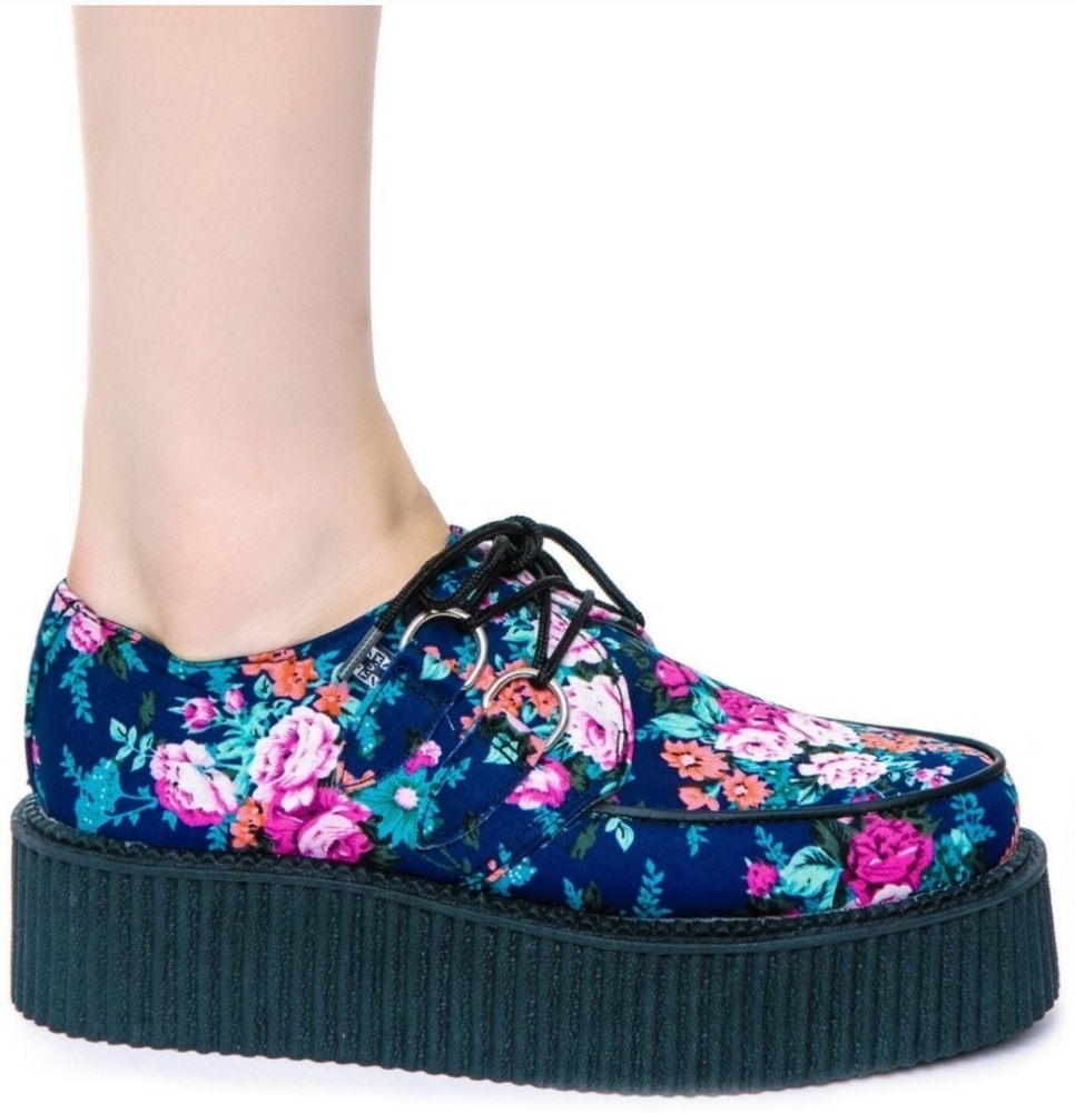 Vintage Floral Creeper Platform Shoes TUK 90s Goth Rockabilly Grunge Size 7